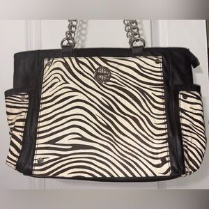 Kate Landry Zebra Haircalf Leather Chain Strap Shoulder Tote Bag